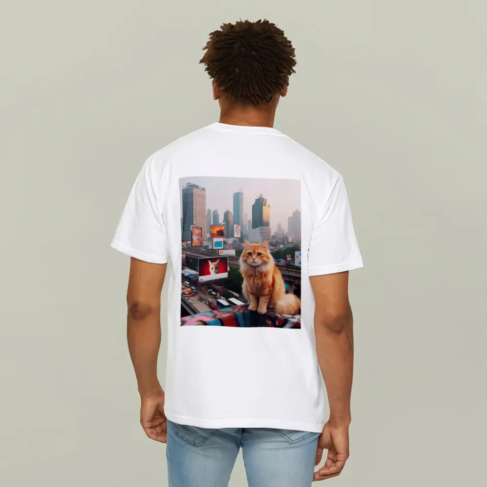 Orange Cat Sitting City Skyline Rooftop – T-Shirts