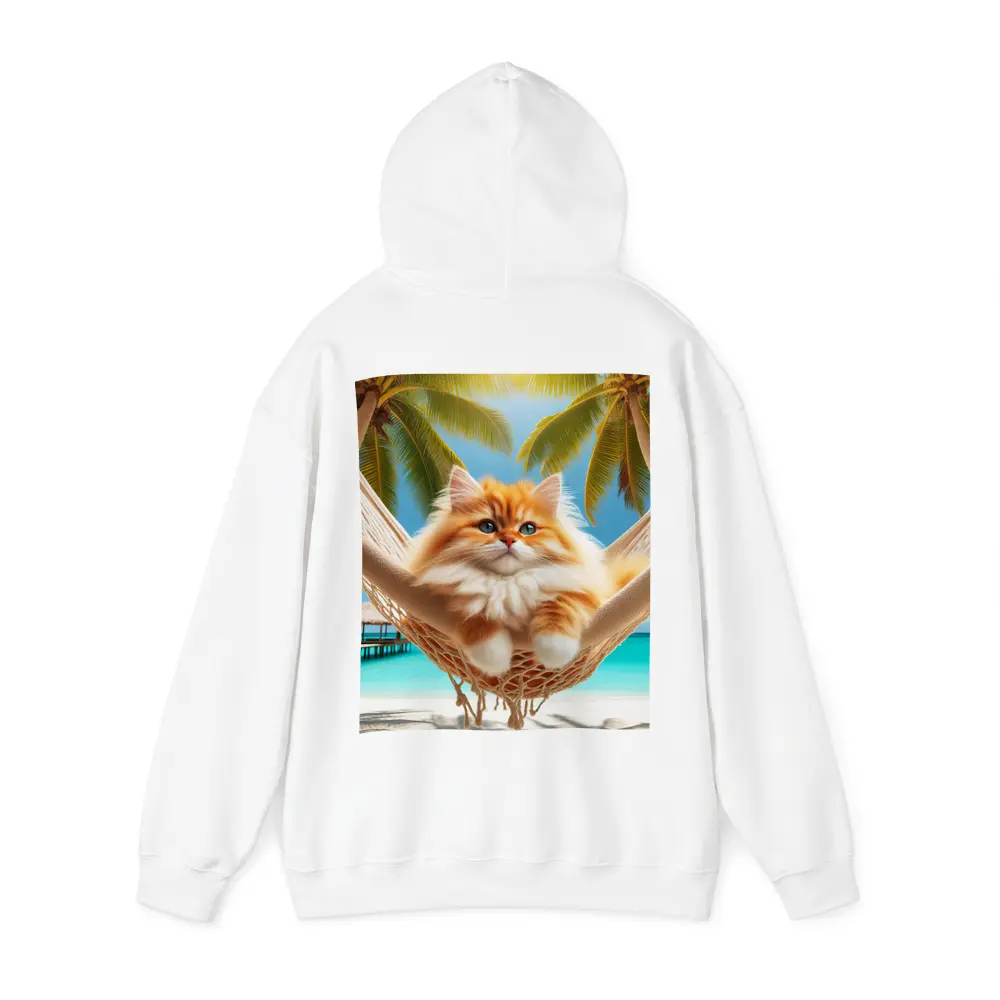 Fluffy Orange Cat Relaxing Tropical Beach Hammock – Hoodies