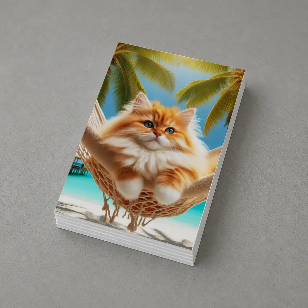 Fluffy Orange Cat Relaxing Tropical Beach Hammock – Postcards