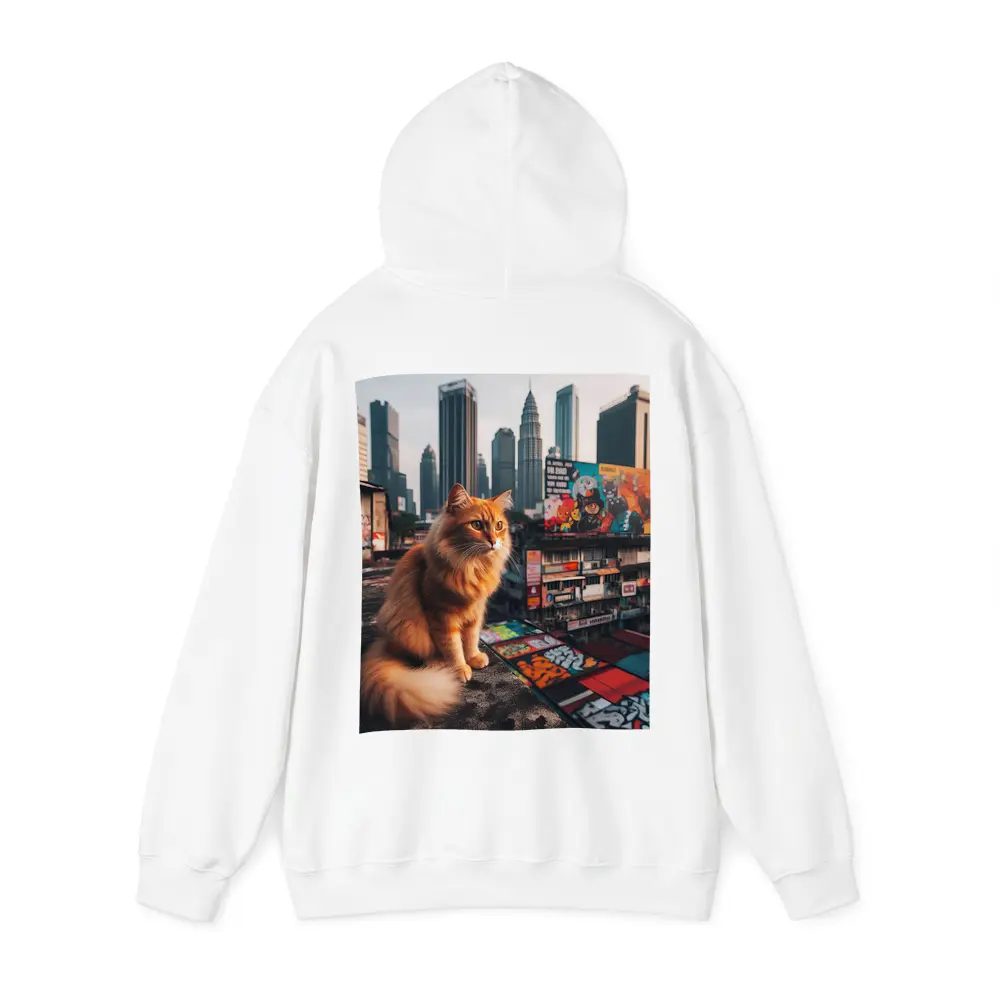 Orange Cat Sitting on Kuala Lumpur Rooftop – Hoodies