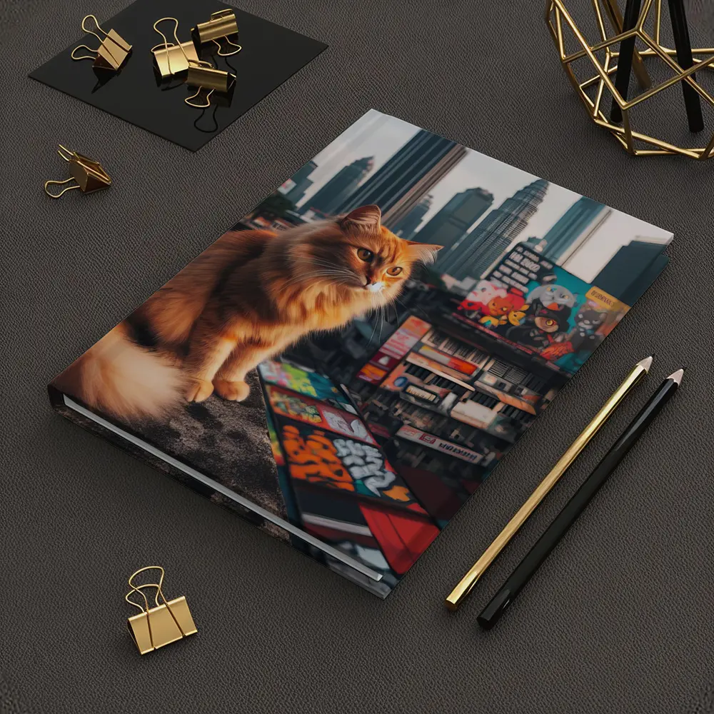 Orange Cat Sitting on Kuala Lumpur Rooftop – Notebooks