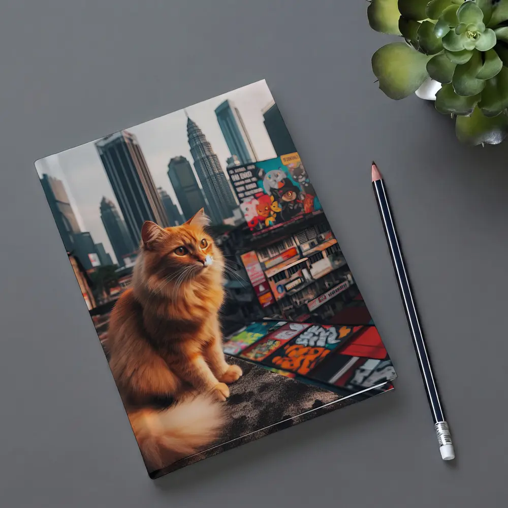 Orange Cat Sitting on Kuala Lumpur Rooftop – Notebooks