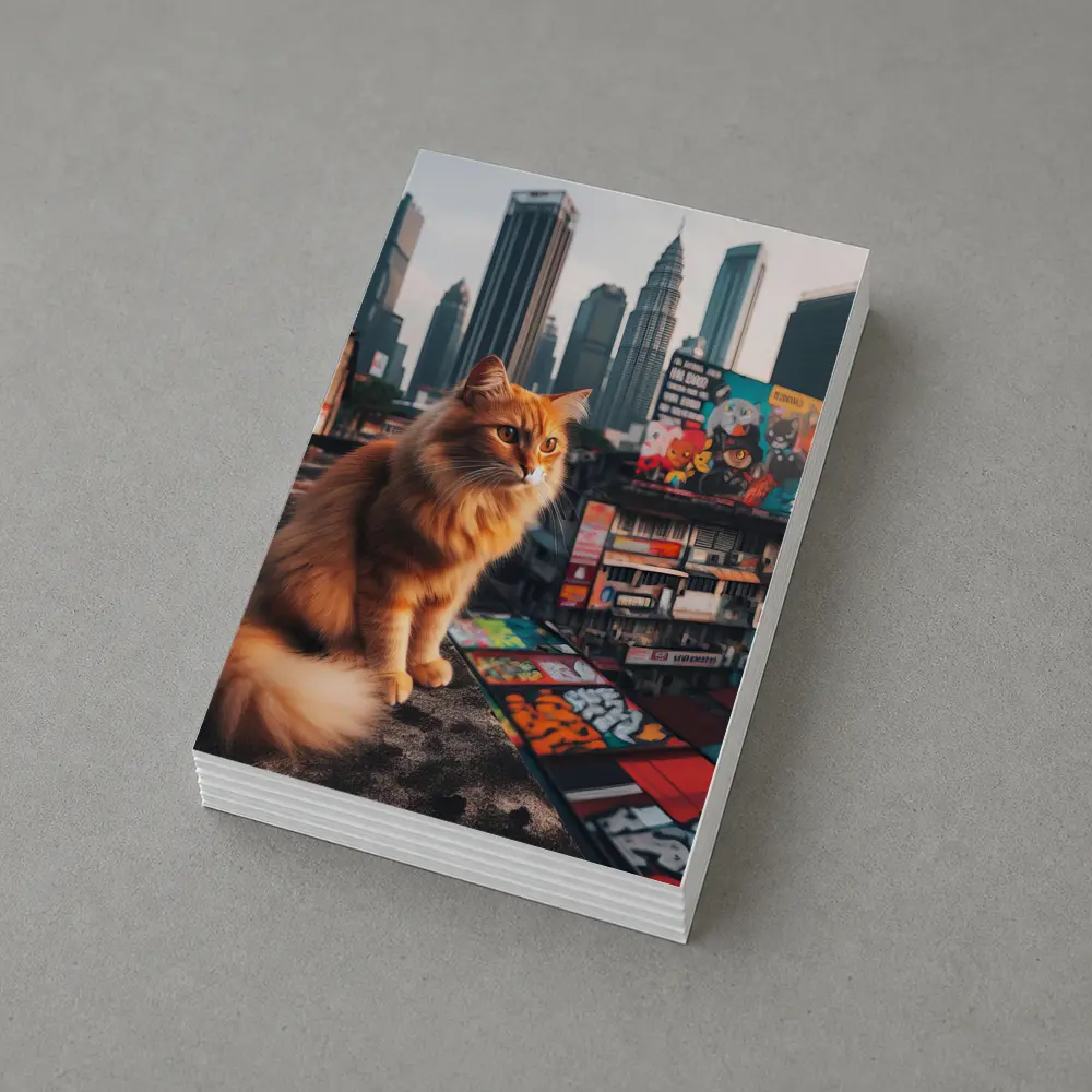 Orange Cat Sitting on Kuala Lumpur Rooftop – Postcards