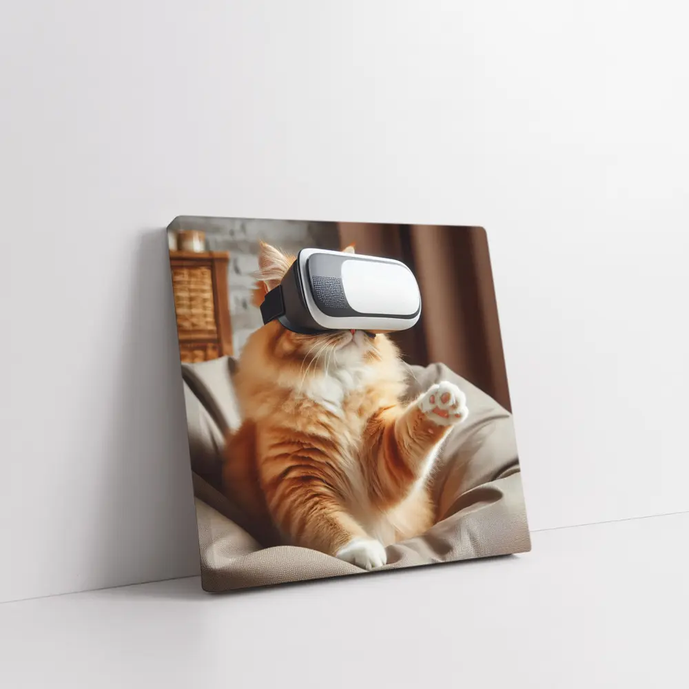 Orange Cat Wearing VR Headset Indoors – Wall Art