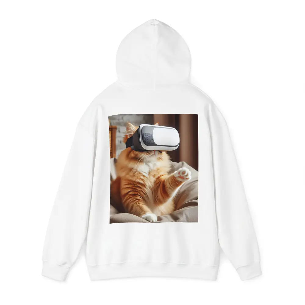 Orange Cat Wearing VR Headset Indoors – Hoodies