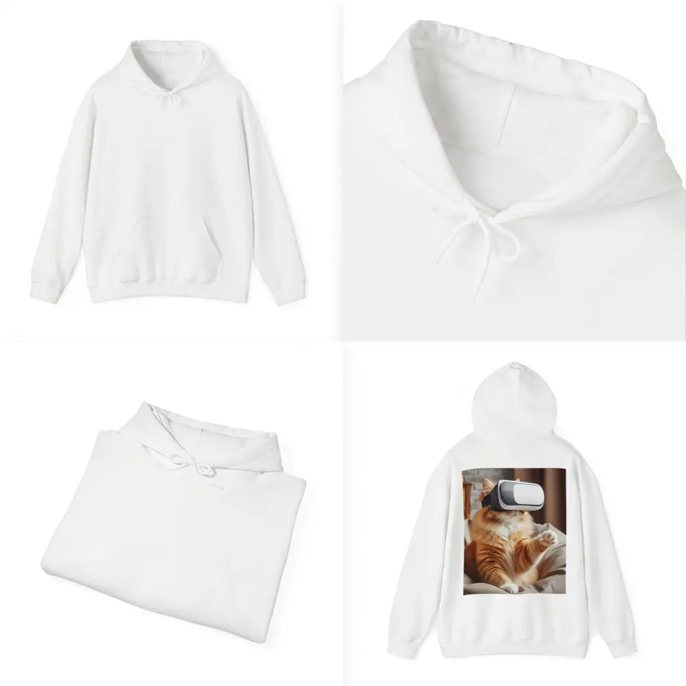 Orange Cat Wearing VR Headset Indoors – Hoodies