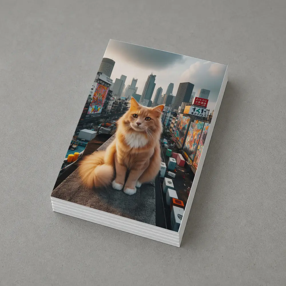 Orange Cat Sitting on Urban Rooftop Skyline – Postcards