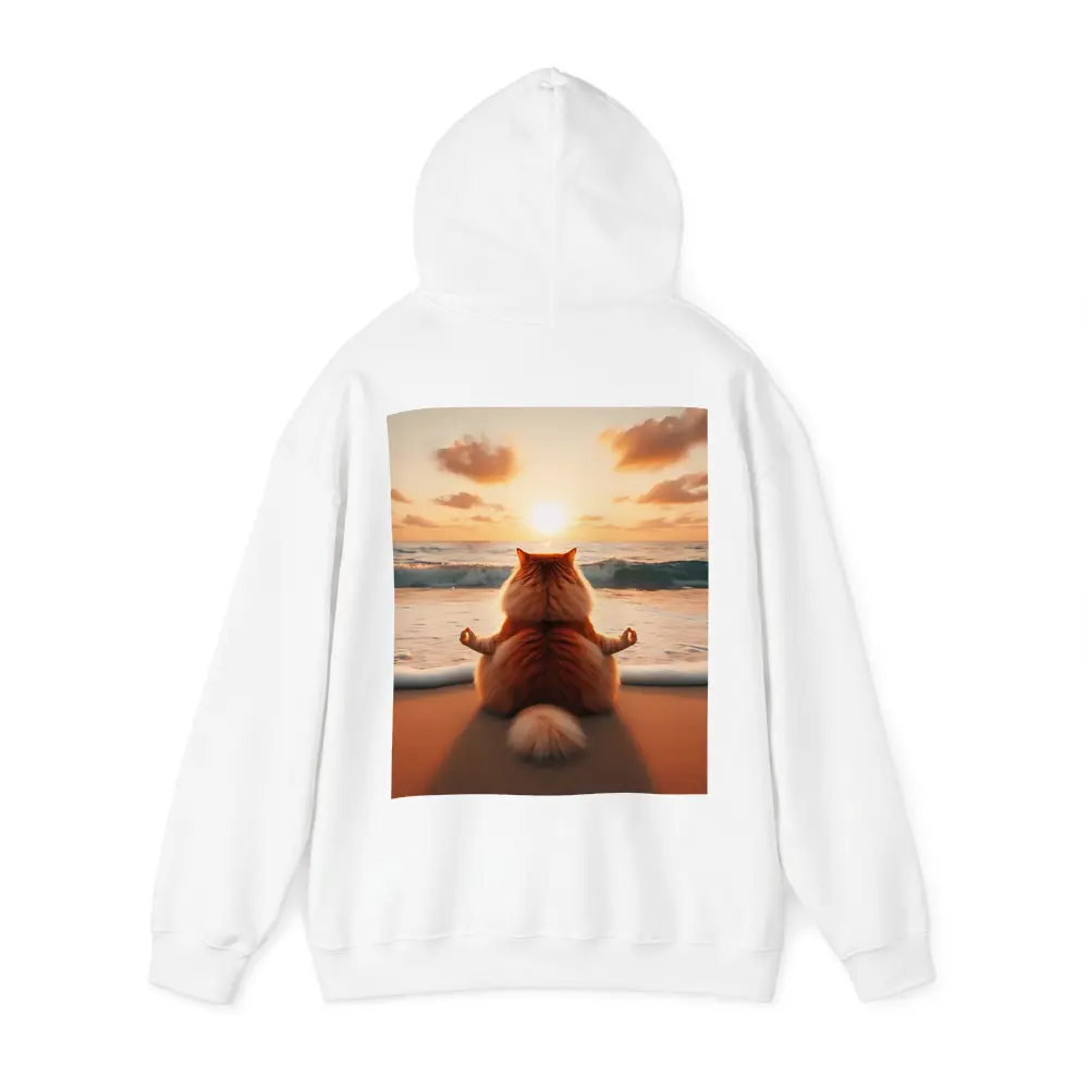 Fluffy Orange Cat Meditating Beach Sunset – Hoodies