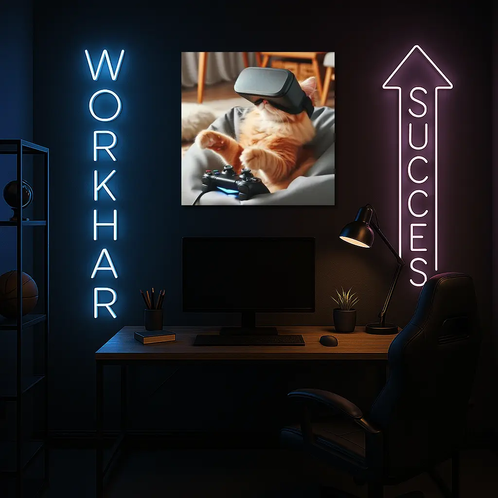 Orange Cat Gaming With VR Headset – Wall Art
