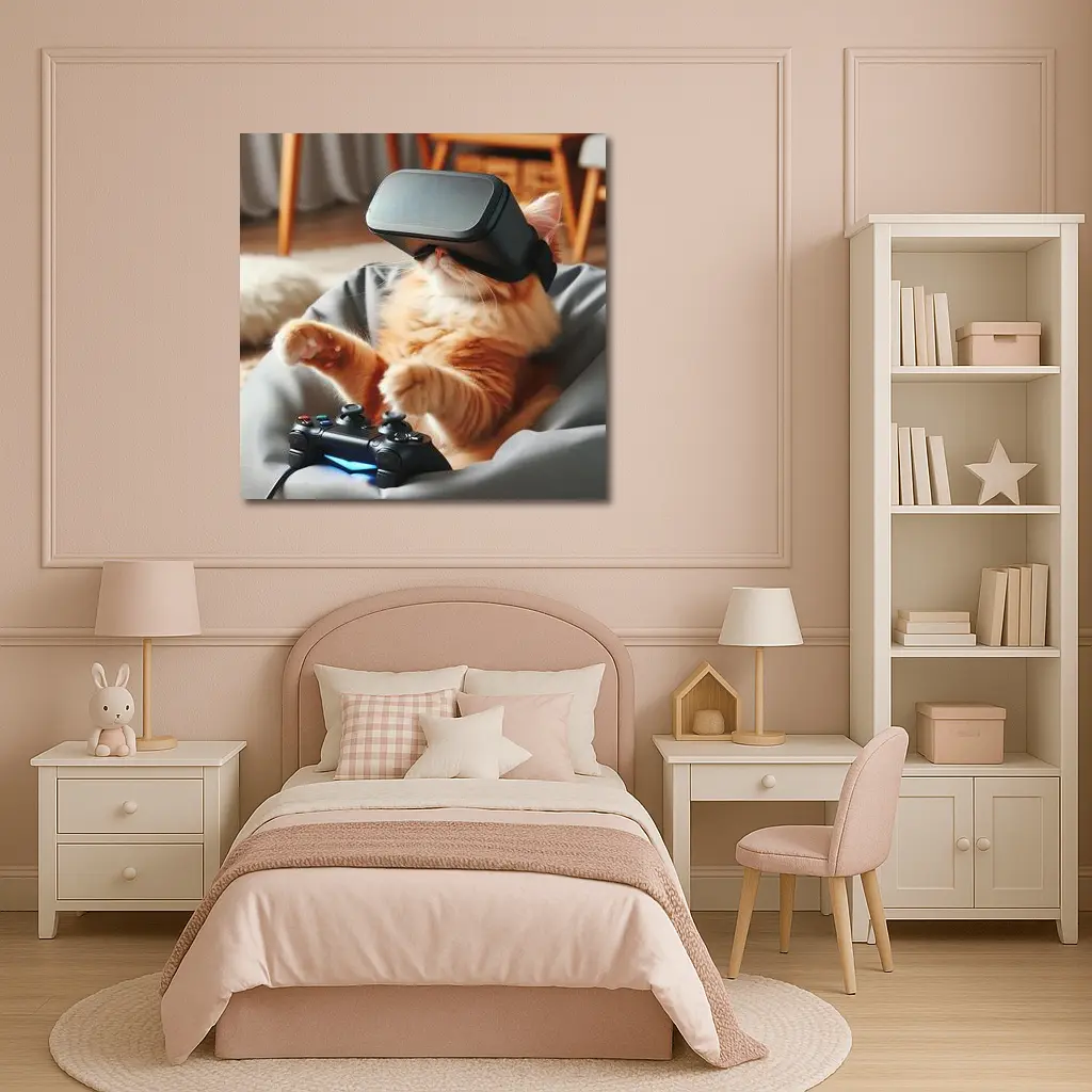 Orange Cat Gaming With VR Headset – Wall Art