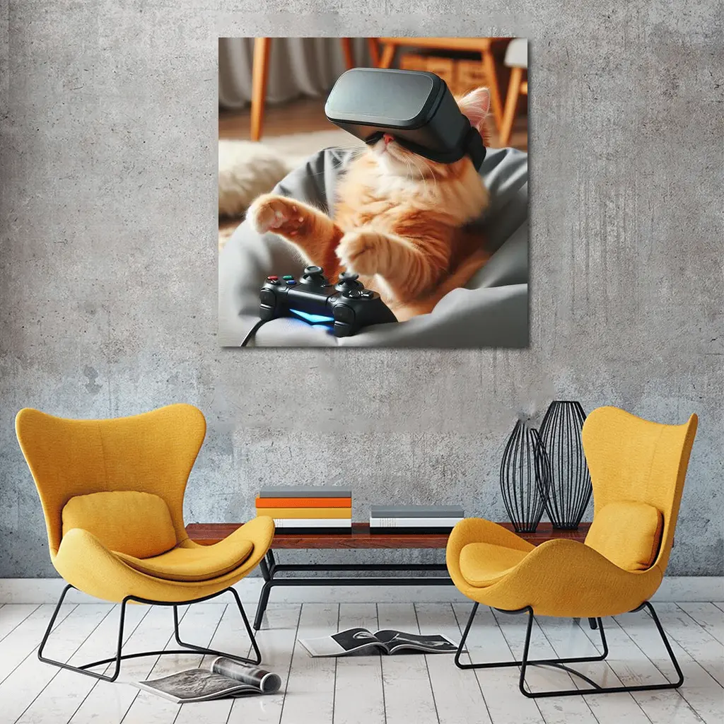 Orange Cat Gaming With VR Headset – Wall Art