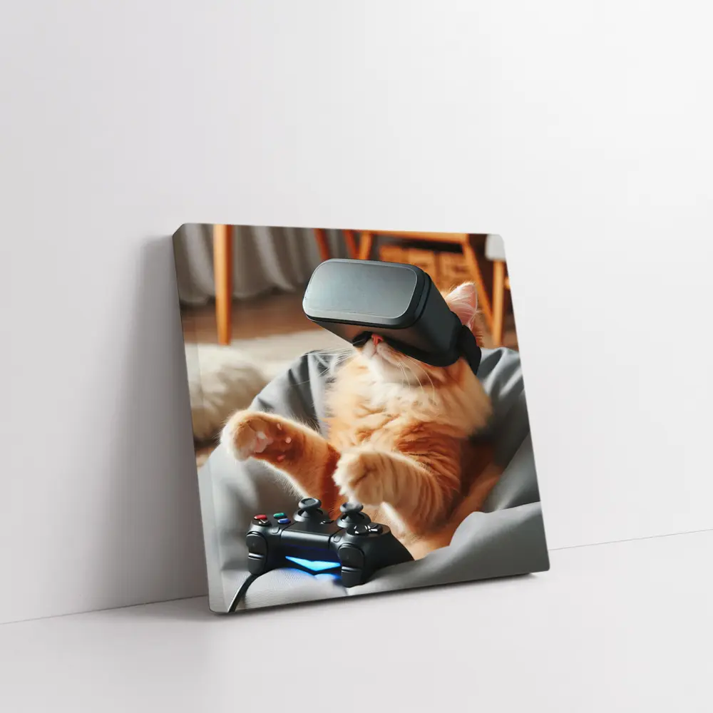 Orange Cat Gaming With VR Headset – Wall Art