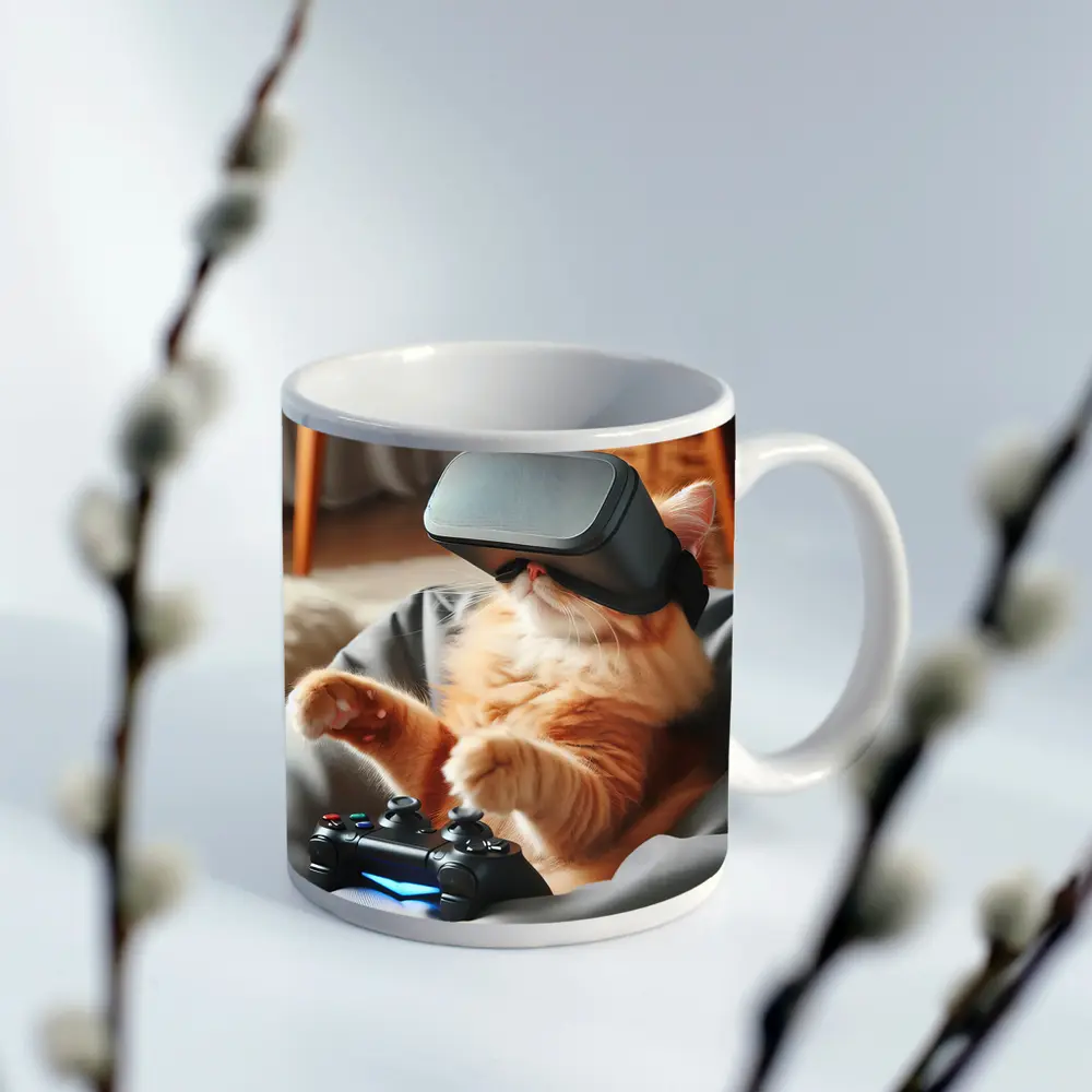Orange Cat Gaming With VR Headset – Mugs