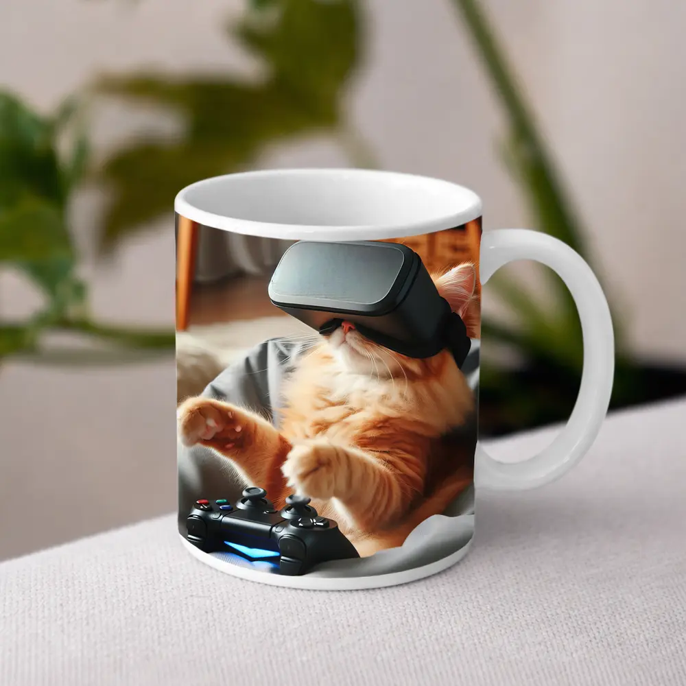 Orange Cat Gaming With VR Headset – Mugs