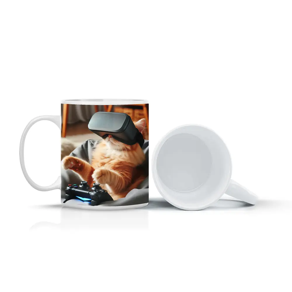 Orange Cat Gaming With VR Headset – Mugs