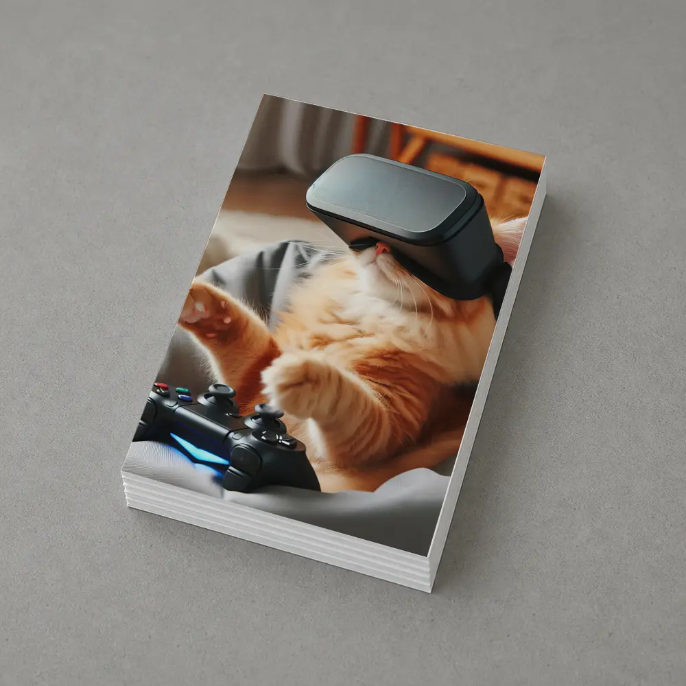 Orange Cat Gaming With VR Headset – Postcards