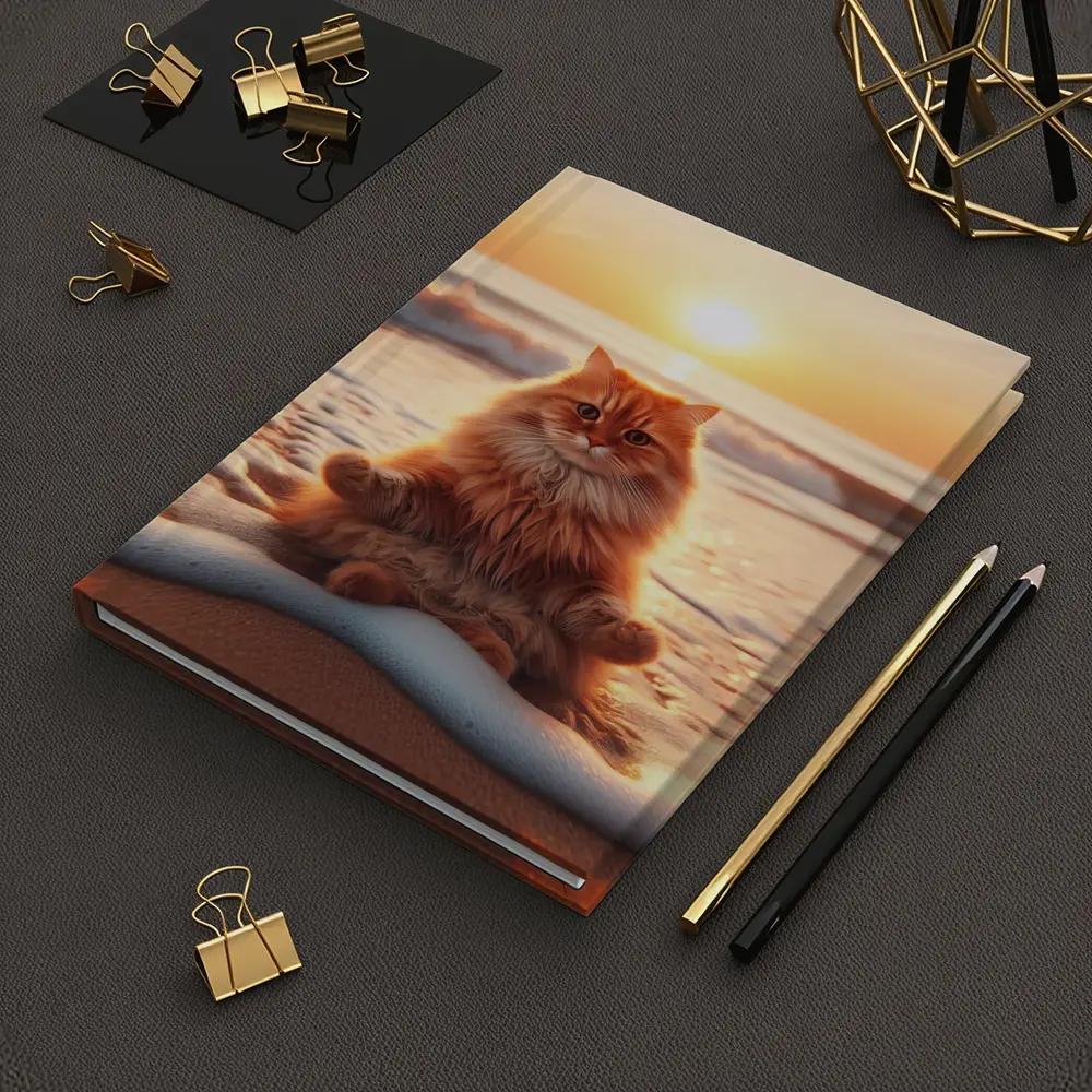 Orange Cat Meditating On Sunset Beach – Notebooks