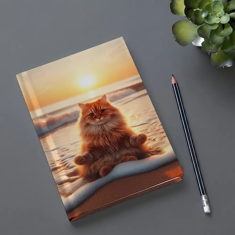 Orange Cat Meditating On Sunset Beach – Notebooks