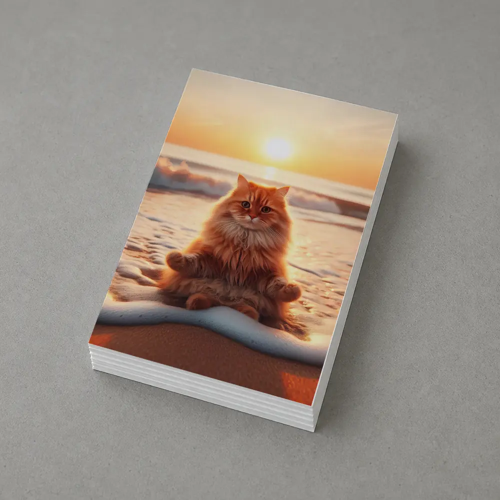 Orange Cat Meditating On Sunset Beach – Postcards