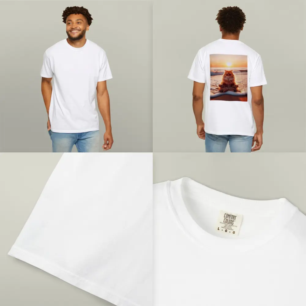 Orange Cat Meditating On Sunset Beach – T-Shirts