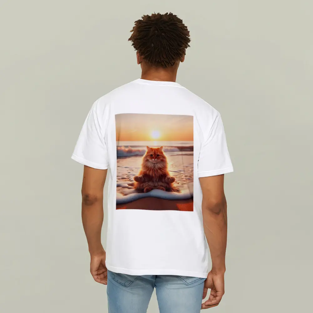 Orange Cat Meditating On Sunset Beach – T-Shirts