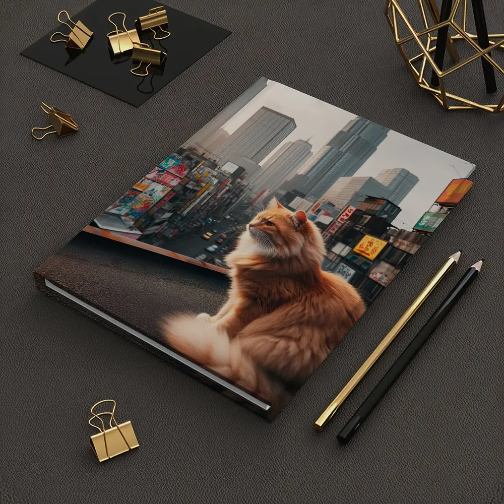 Orange Cat Sitting Over Tokyo City – Notebooks
