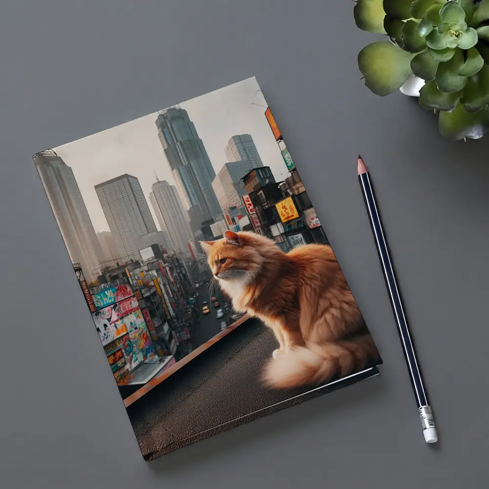 Orange Cat Sitting Over Tokyo City – Notebooks
