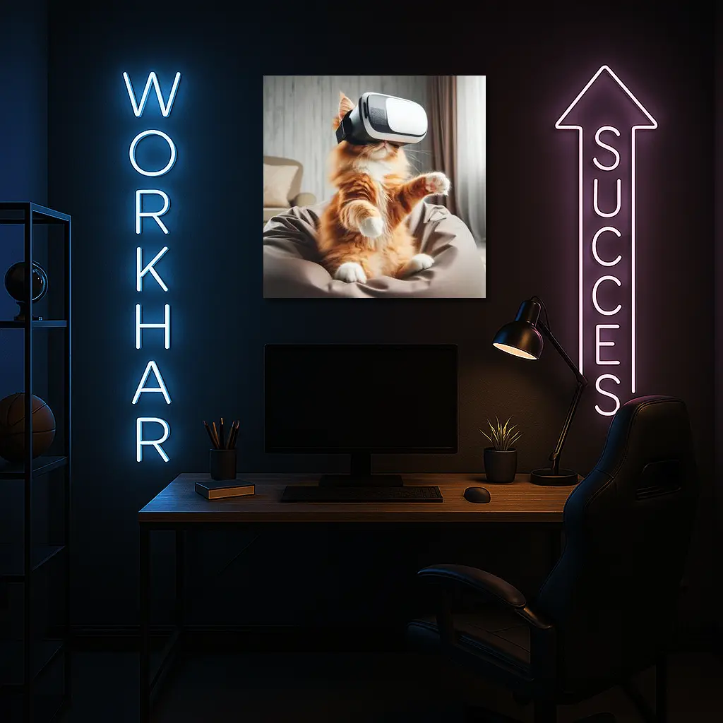 Orange Cat Wearing VR Headset Indoors – Wall Art