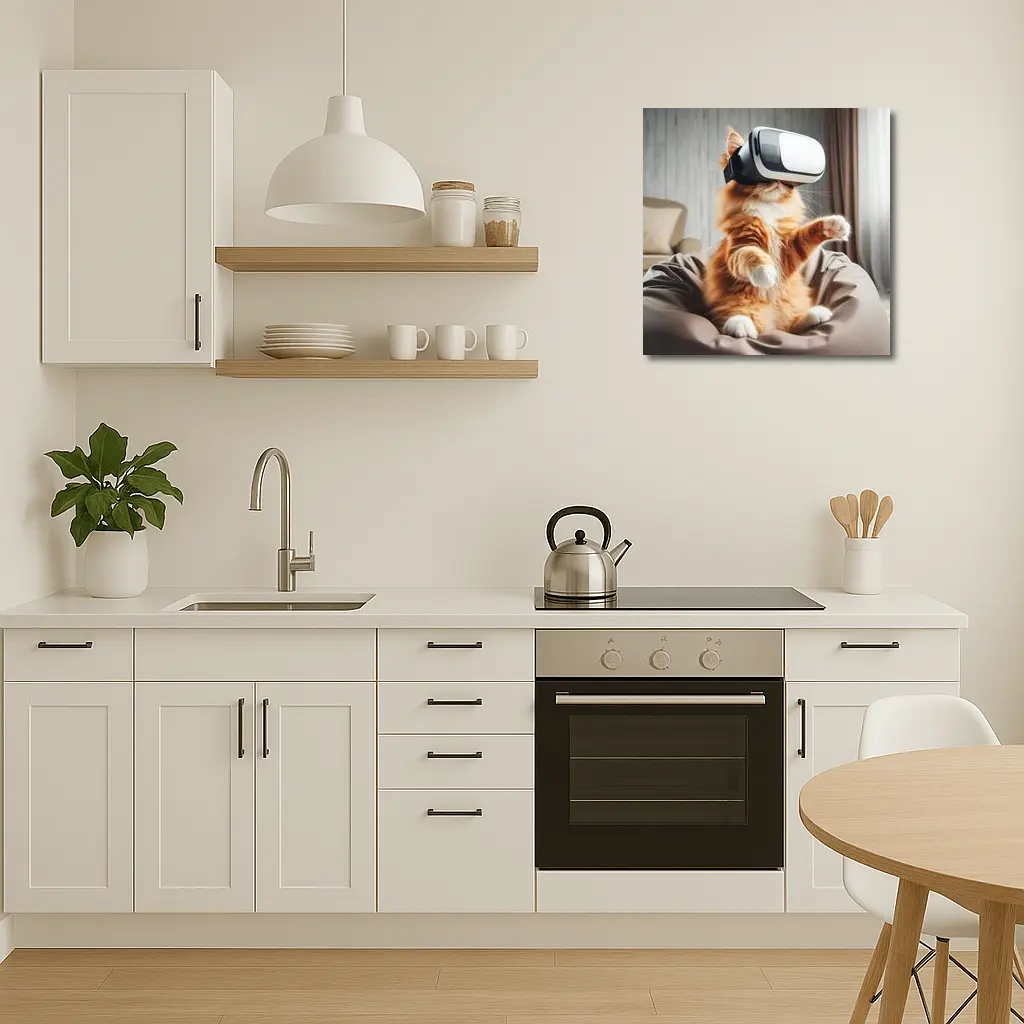 Orange Cat Wearing VR Headset Indoors – Wall Art