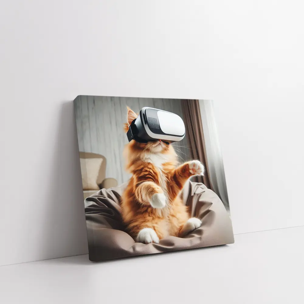 Orange Cat Wearing VR Headset Indoors – Wall Art