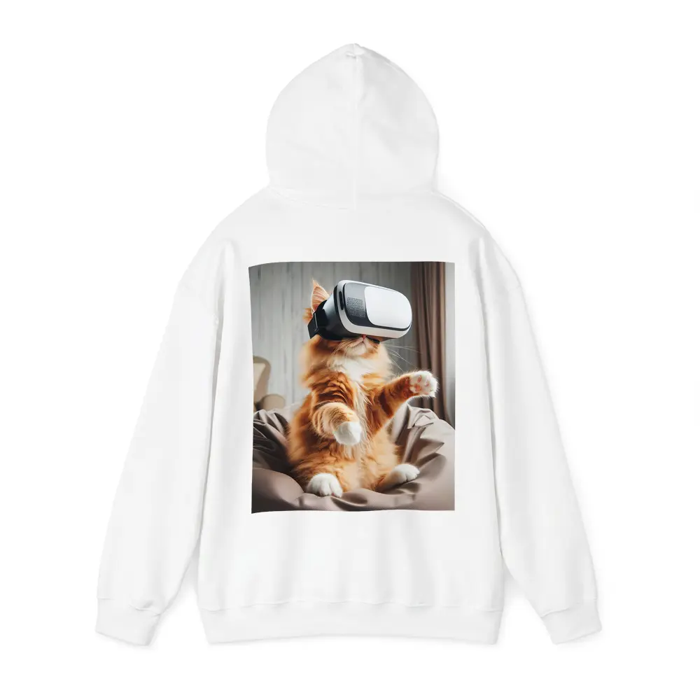 Orange Cat Wearing VR Headset Indoors – Hoodies