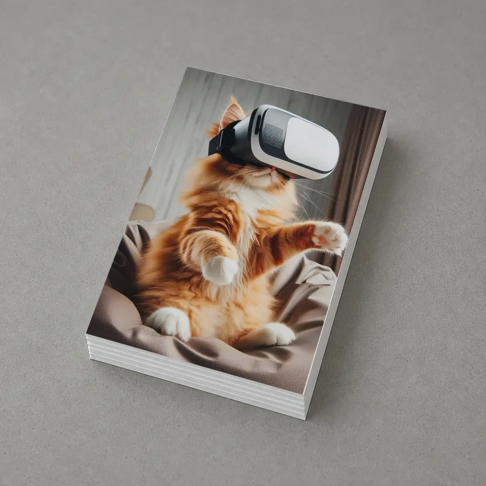 Orange Cat Wearing VR Headset Indoors – Postcards