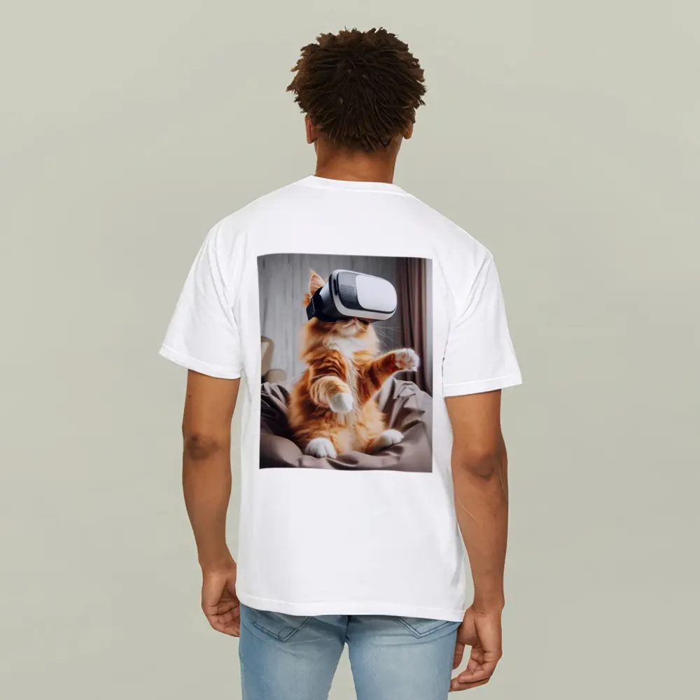 Orange Cat Wearing VR Headset Indoors – T-Shirts