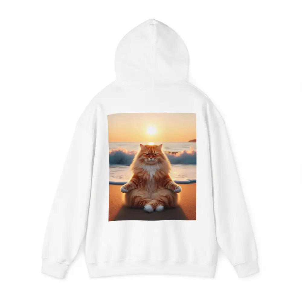 Fluffy Orange Cat Meditating Beach Sunset – Hoodies