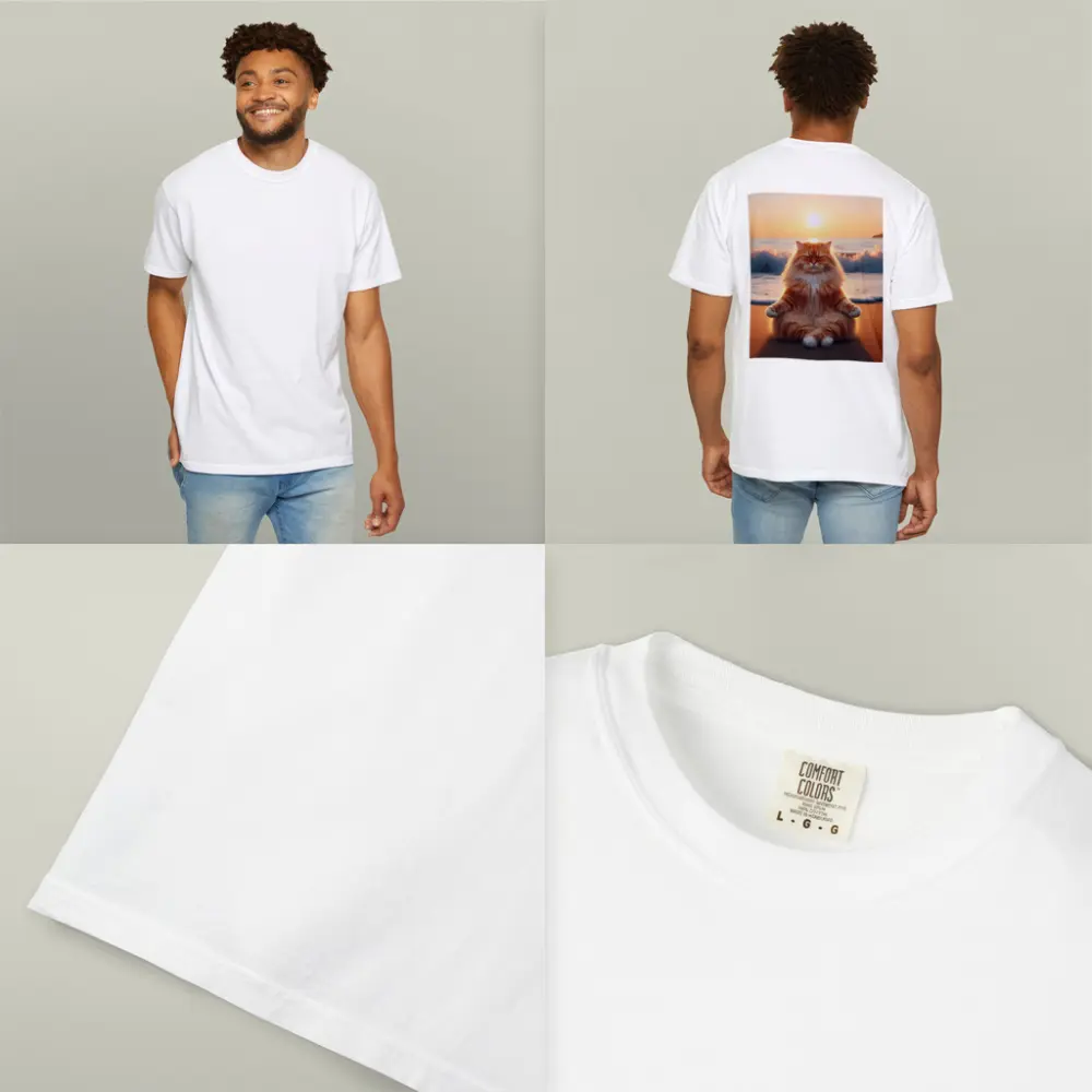 Fluffy Orange Cat Meditating Beach Sunset – T-Shirts