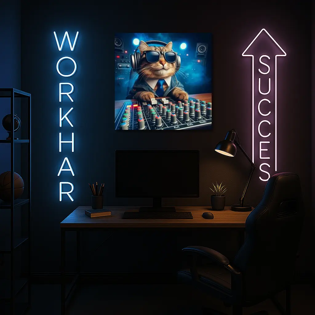 DJ Cat Wearing Sunglasses At Mixing Console – Wall Art