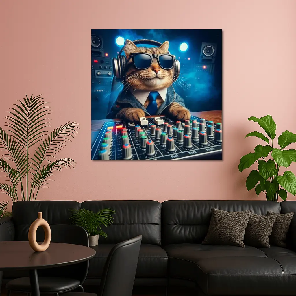DJ Cat Wearing Sunglasses At Mixing Console – Wall Art