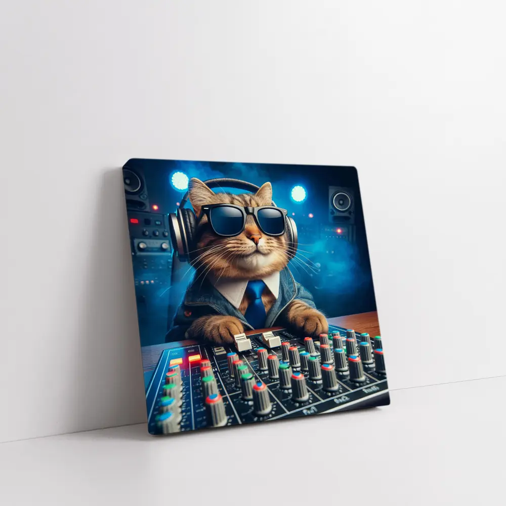DJ Cat Wearing Sunglasses At Mixing Console – Wall Art