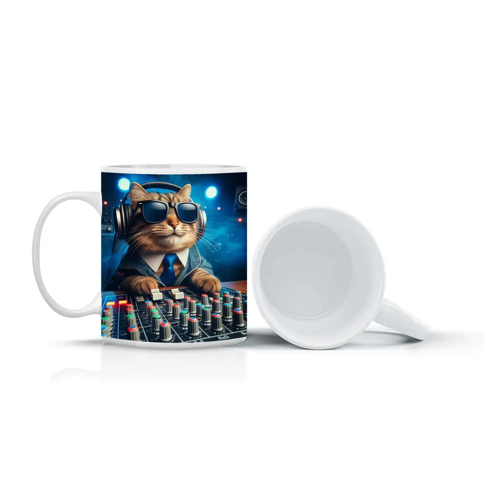 DJ Cat Wearing Sunglasses At Mixing Console – Mugs