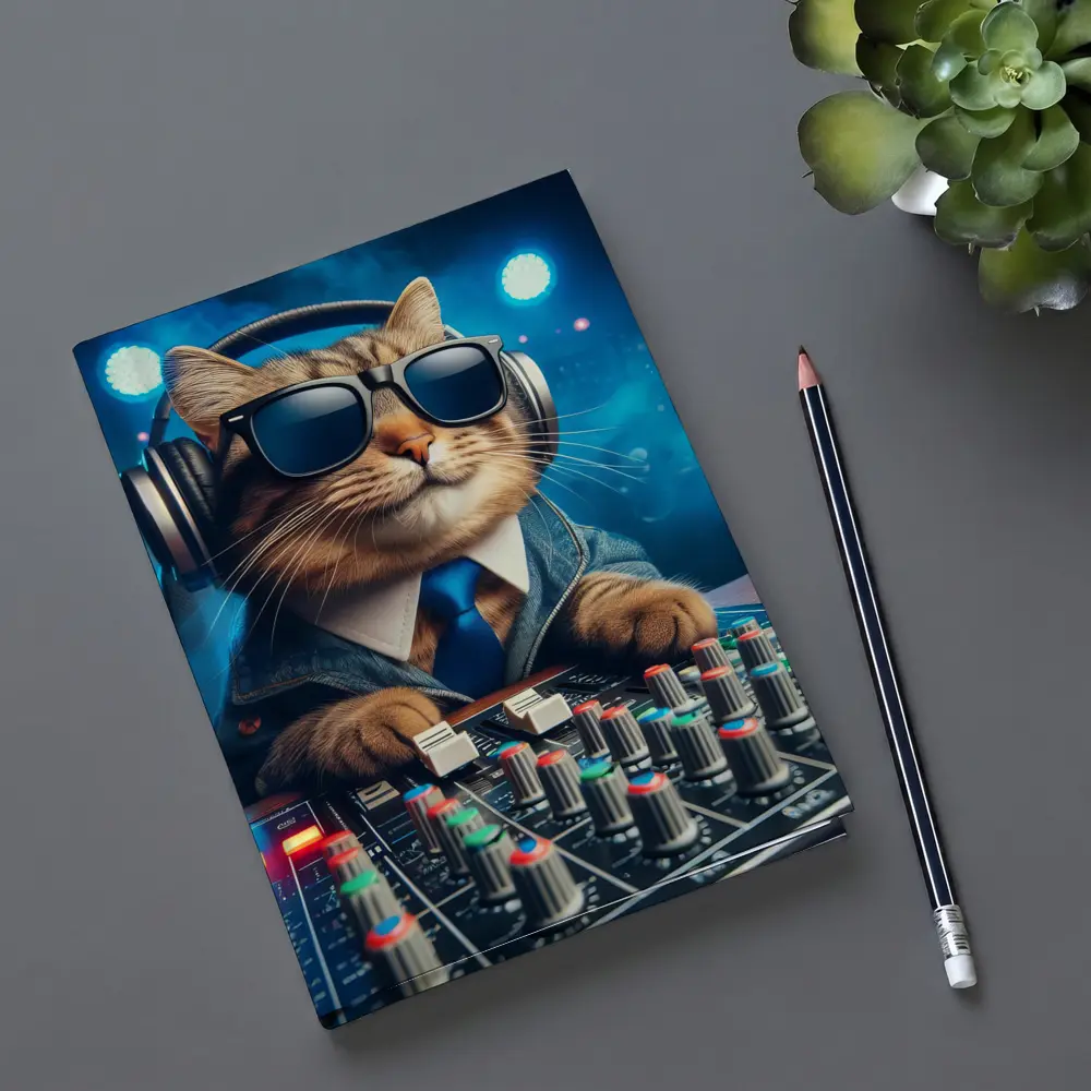 DJ Cat Wearing Sunglasses At Mixing Console – Notebooks