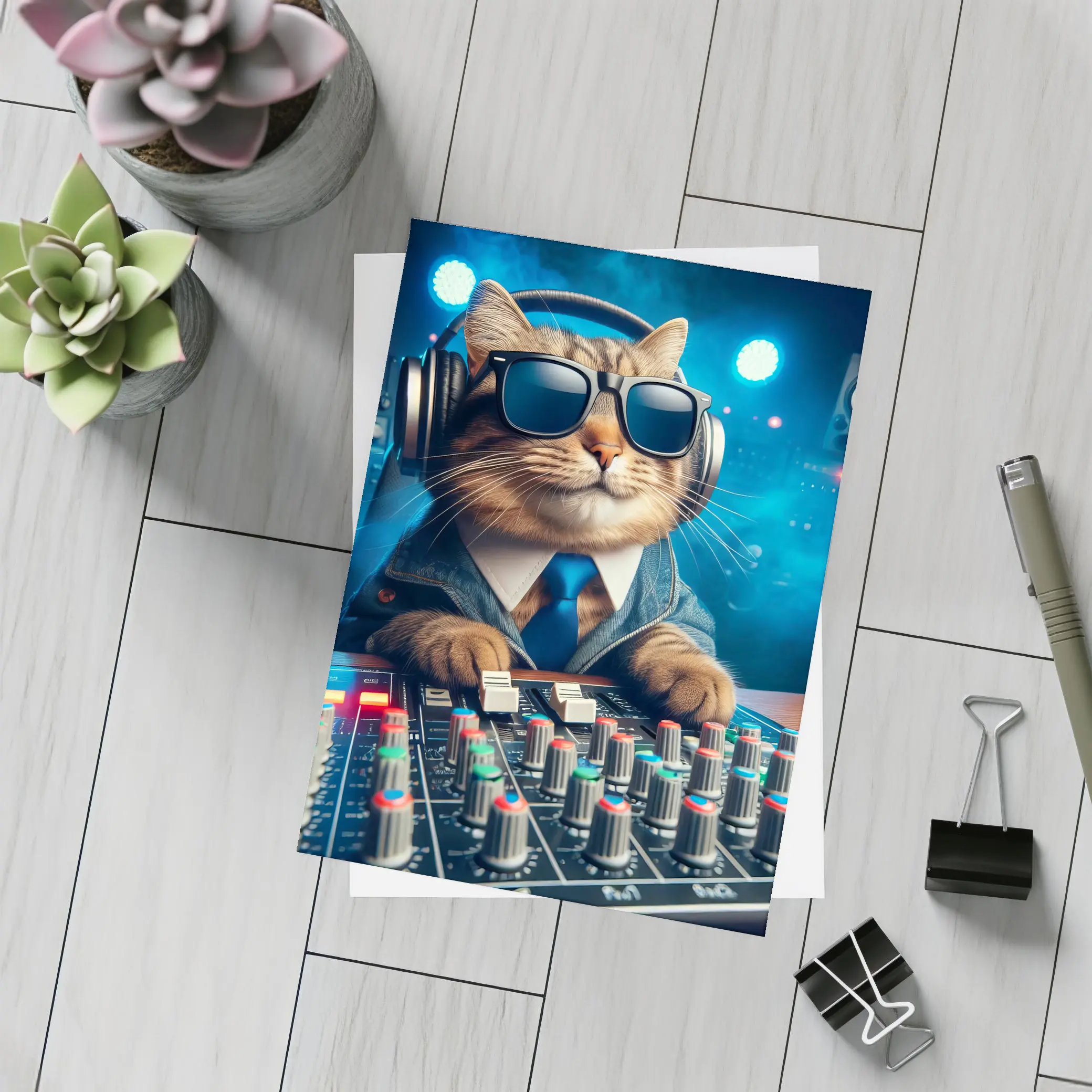 DJ Cat Wearing Sunglasses At Mixing Console – Postcards