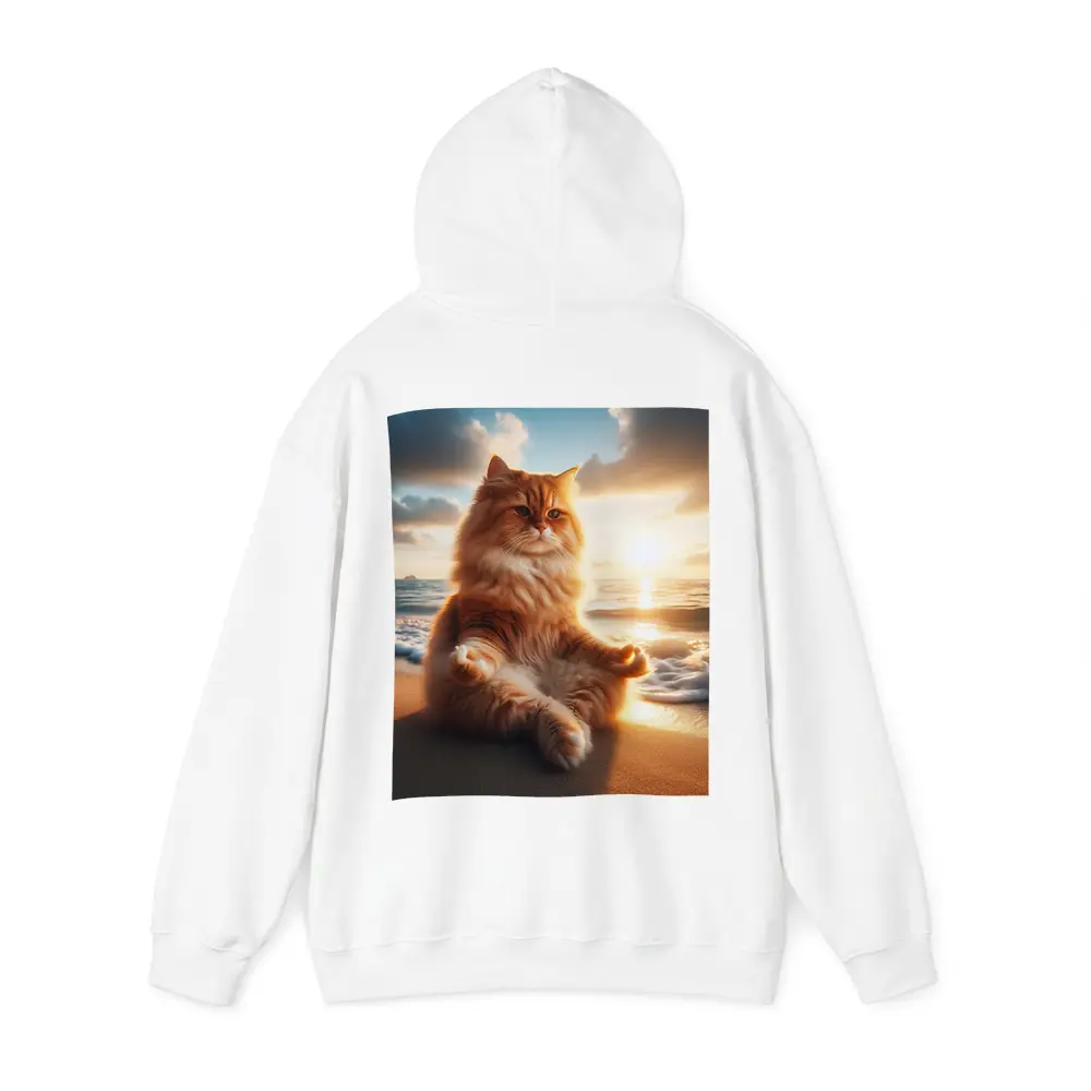 Fluffy Orange Cat Meditating Beach Sunset – Hoodies