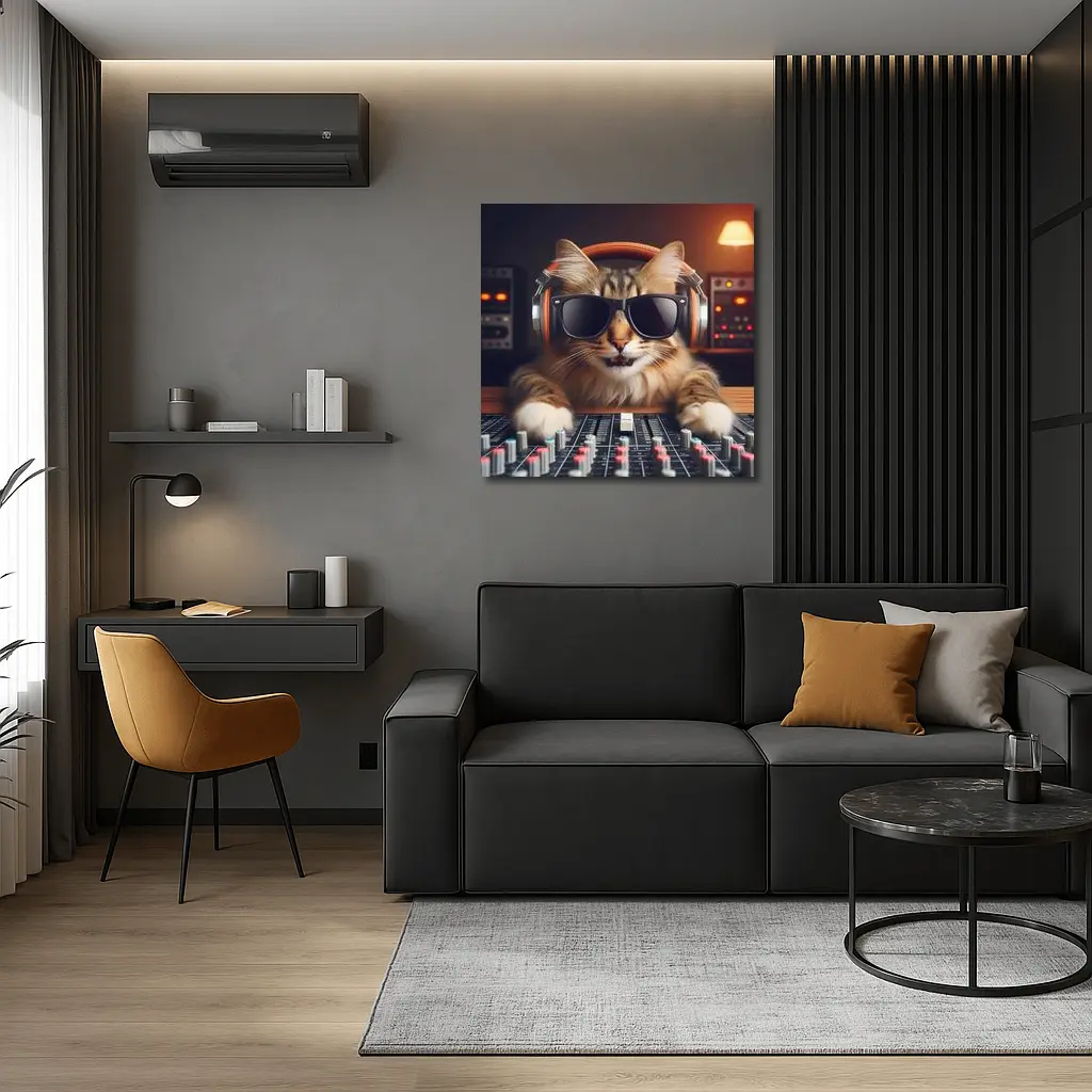 DJ Cat Wearing Sunglasses At Mixing Console – Wall Art