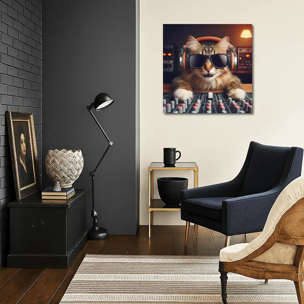 DJ Cat Wearing Sunglasses At Mixing Console – Wall Art