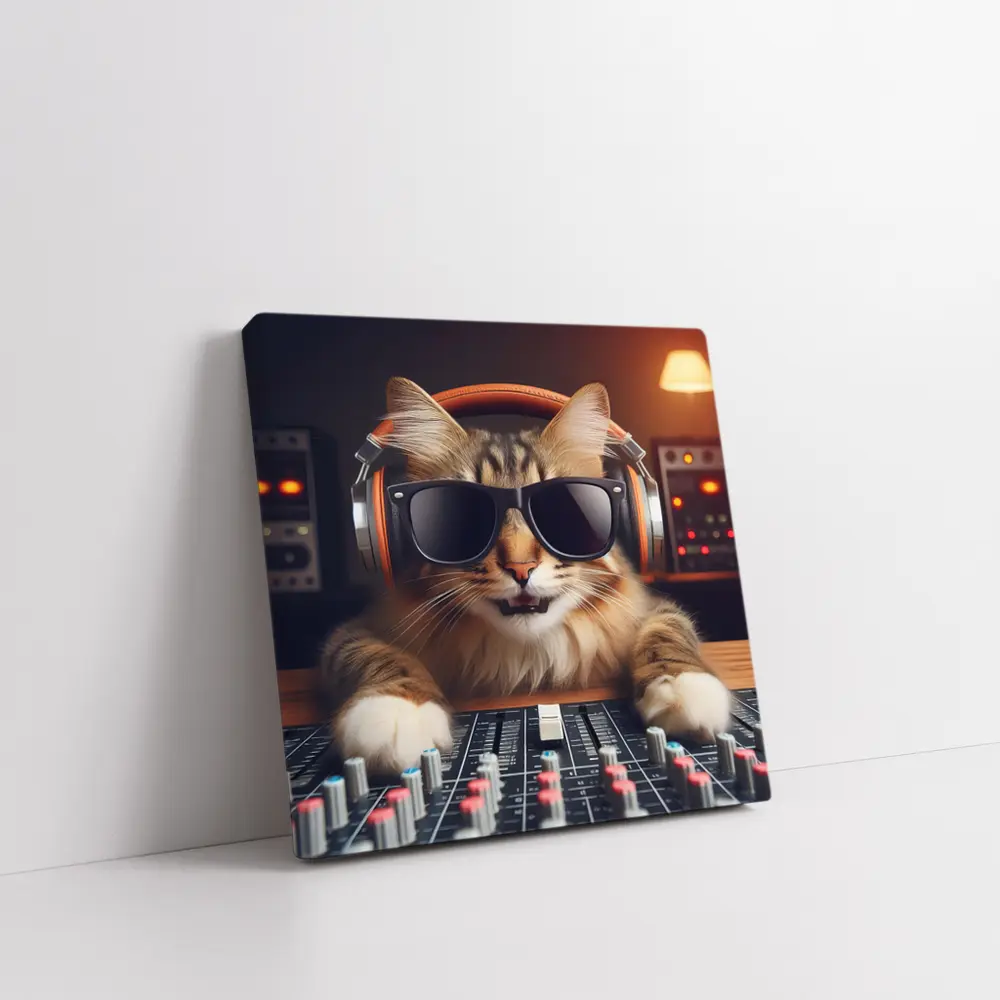 DJ Cat Wearing Sunglasses At Mixing Console – Wall Art