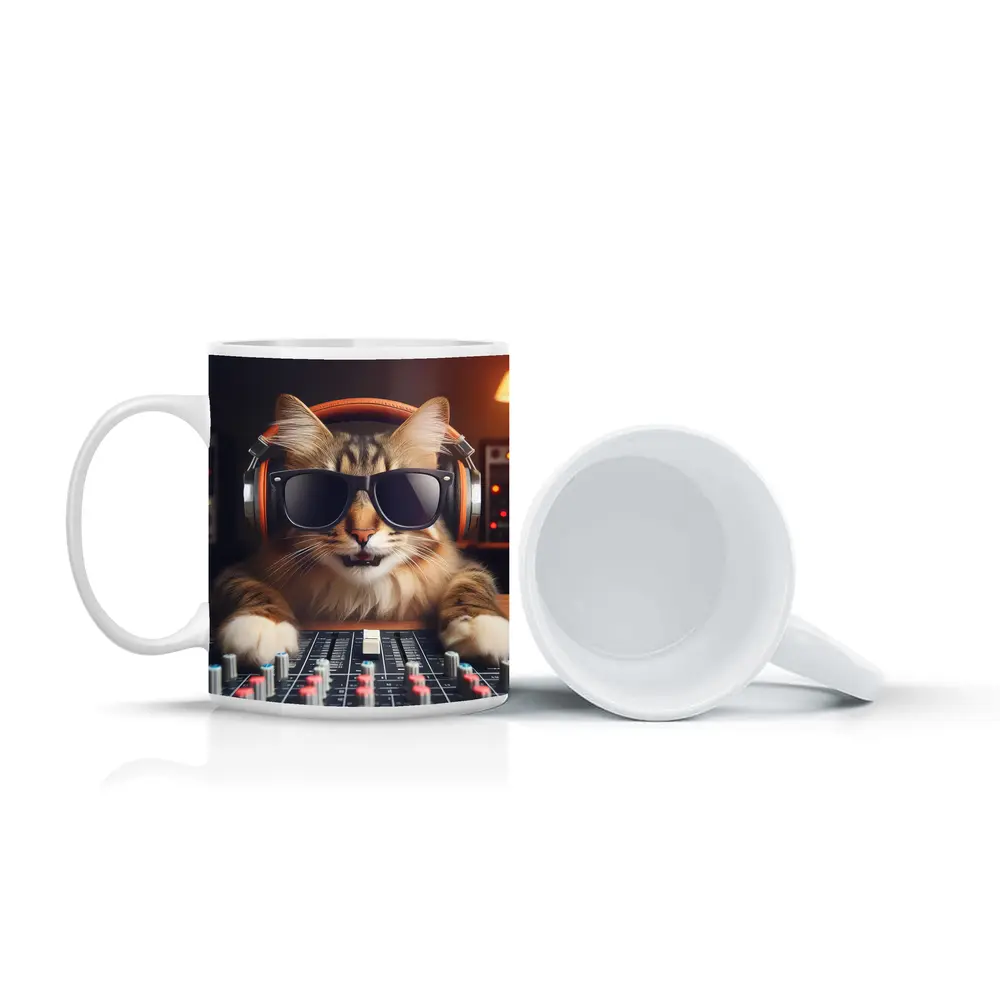 DJ Cat Wearing Sunglasses At Mixing Console – Mugs