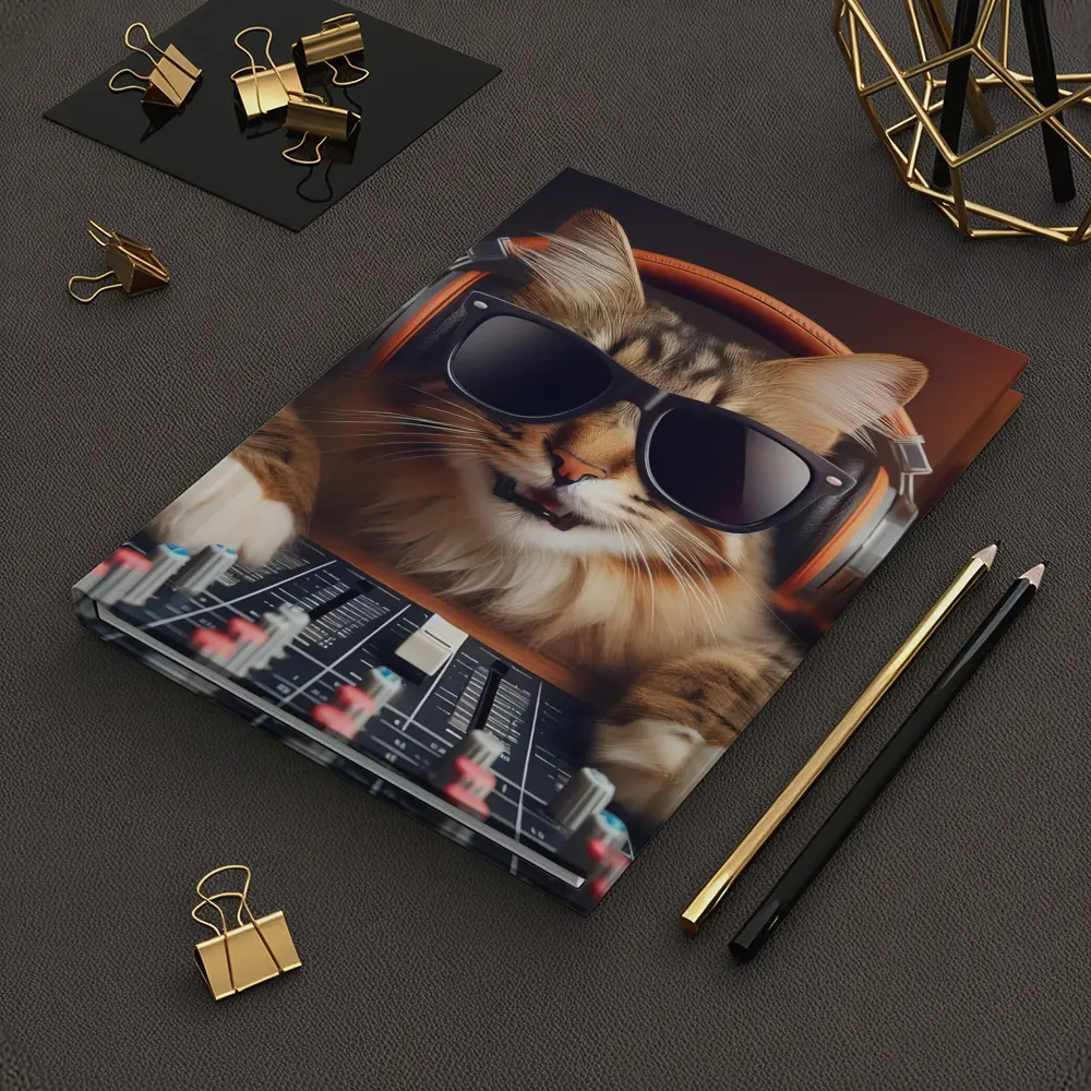 DJ Cat Wearing Sunglasses At Mixing Console – Notebooks