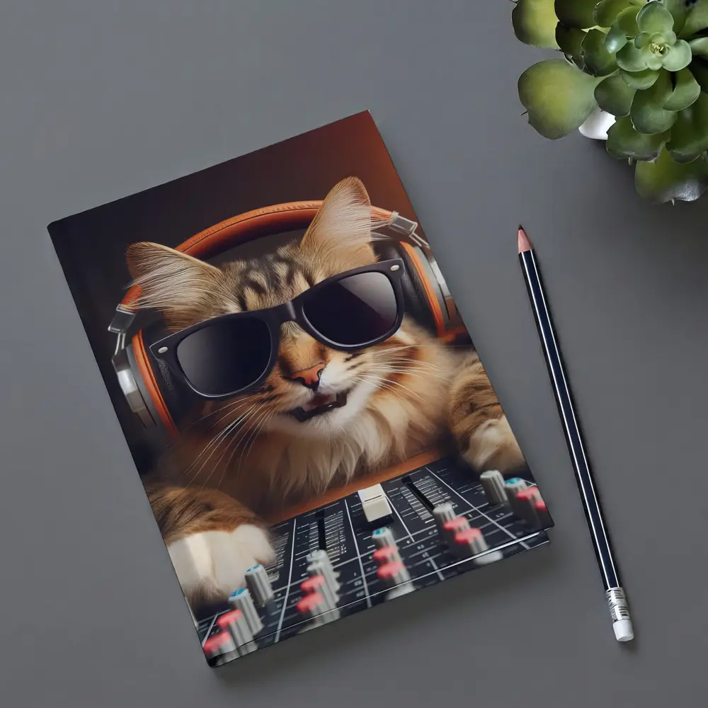 DJ Cat Wearing Sunglasses At Mixing Console – Notebooks