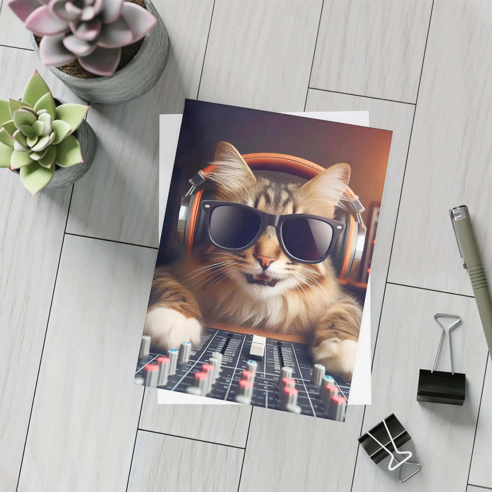 DJ Cat Wearing Sunglasses At Mixing Console – Postcards