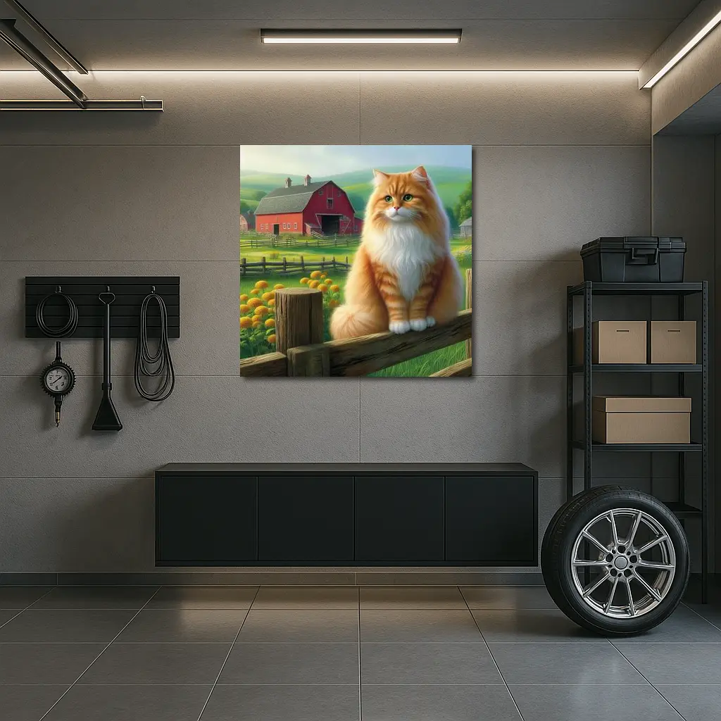 Orange Tabby Cat Sitting On Farm Fence – Wall Art